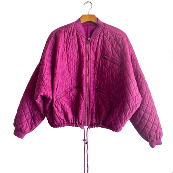 Free People Quilted Bomber Jacket Hot pink lightweight yoga or activewear - Picture 3 of 6
